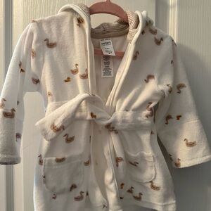 Carter's White and Brown Duck Print Kids Bathrobe